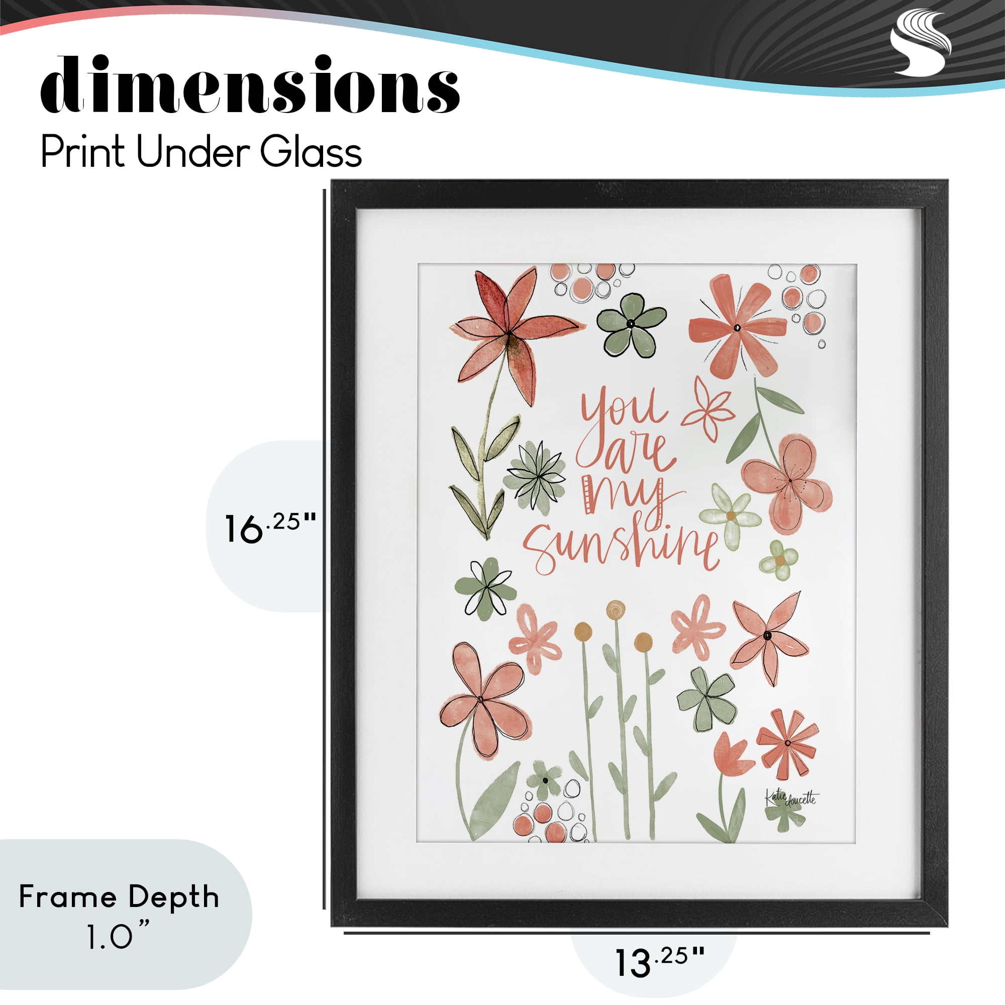 Stupell Industries You Are Sunshine with Florals Black Framed Print Under Glass, design by Katie Doucette