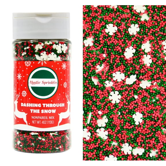 Mystic Sprinkles Dashing Through The Snow Nonpareil Sprinkle Mix 4 Ounce Bottle