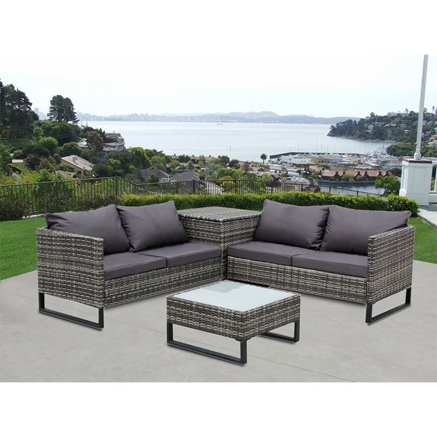 4 Piece Rattan Patio Furniture Sets Clearance Wicker Bistro Patio Set With Ottoman Glass Coffee Table Outdoor Cushioned Pe Rattan Wicker Sectional Sofa Set Dining Table Sets For Backyard Q12540 Walmart Com