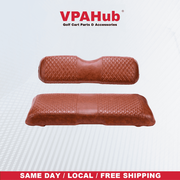 VPAHub Golf Cart Diamond Front Seat Cover Kit, Fits EZGO TXT 1994-2013/ EZGO RXV, OEM Standard Front Seat Cushion, Premium Thick PU Leather, Luxurious Diamond Look, Anti-Scratch, Anti-Fading (Brown)