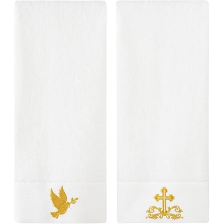 Baptism Christening Gifts Hand Kitchen Bathroom Towel 2 Pack 14 x 30 in Cotton Towel Cross and Dove Embroidery
