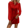 thumbnail image 3 of Rvasteizo Womens Long Sleeve Turndown Collar Dress Solid Color Velvet Casual Ankle Length Dress, 3 of 5