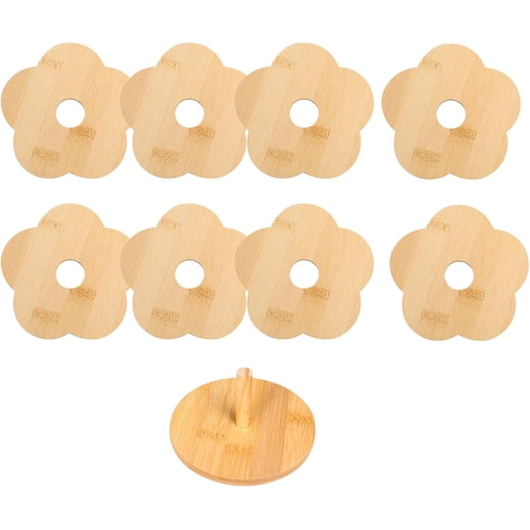 Flower Design Coasters with Holder 8 Pcs 15cm Bamboo Heat Insulation Mats for Teapot Drinks Indoor Outdoor