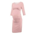 thumbnail image 2 of Jinhomg Women's Maternity Bodycon Dress Fall Winter Fashion Ruched Side Midi Dress Casual 3/4 Sleeve Crewneck Pregnancy Dress 90 off Clearance Sale Pink M, 2 of 3