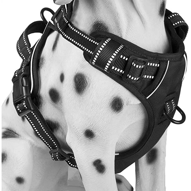 Arnés para perro que no tira, arnés de chaleco cómodo y reflectante con 2 correas delanteras y traseras y mango de fácil control ajustable (negro, XL)