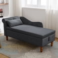 thumbnail image 4 of LEHZROAJ Velvet Chaise Lounge Indoor with Storage, Tufted Lounger Chair with Support Pillow, Long Sleeper Sofa for Bedroom, Living Room, Black, 4 of 12