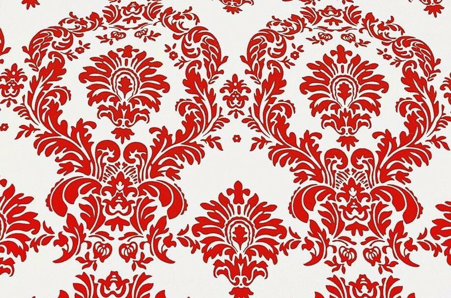 25 Yards Red and White Flocking Damask Taffeta Velvet  Fabric 58" Flocked Decor 