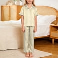 thumbnail image 4 of Purcolt Pajamas for Girls Summer Casual Satin Stripes Button Up Shirts and Shorts Pants Pjs Sets Summer Soft Ruffle Sleepwear Lounge Sets, 4 of 9