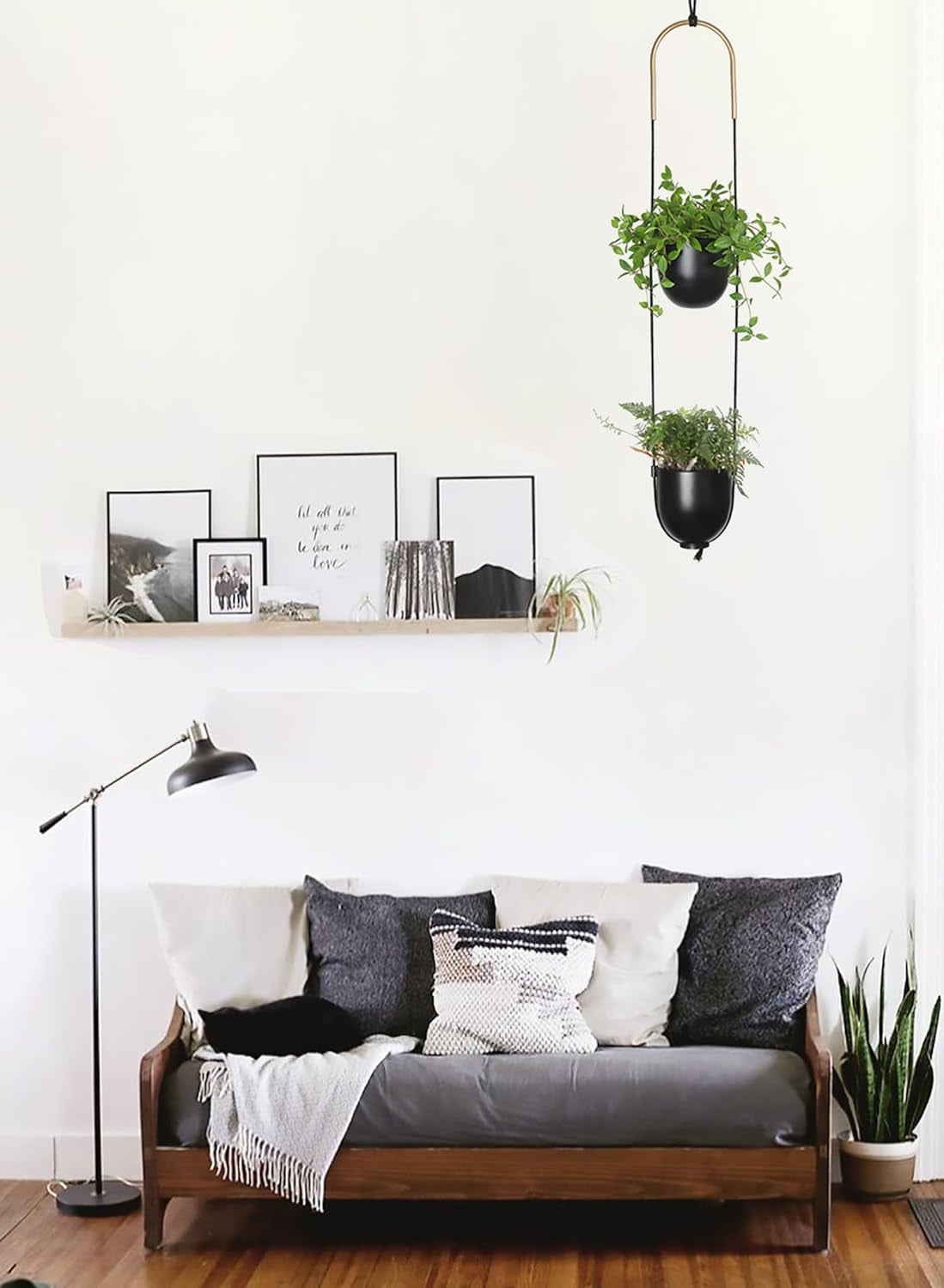 Hanging Planters 2 Tiers Metal Plant Hangers for Indoor Outdoor Plants Wall Ceiling Hanging Flower Pot Basket Holders Kitchen Room Decor(White)
