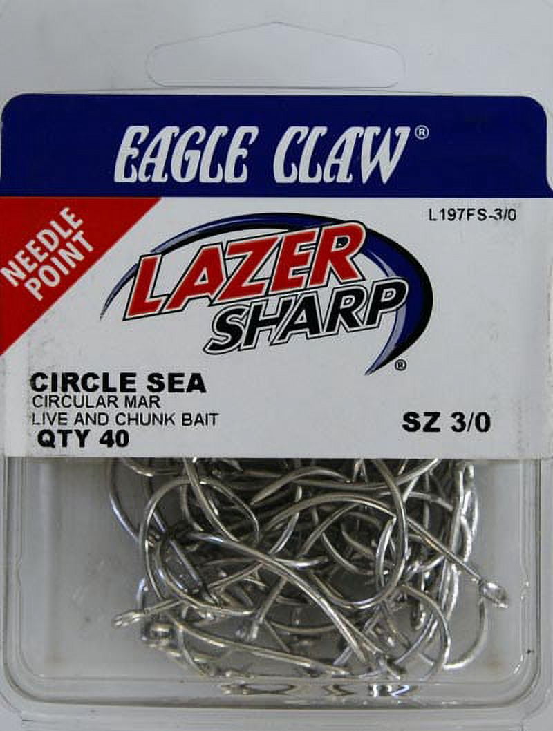 chrome lazer point circle fish hooks Lazer Sharp L197FH-2/0 Circle Offset Hook, Sea Guard, Size 2/0, 40 Pack