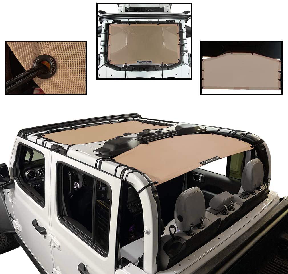 10 Years Lasting 4 Door Top Sunshade 2018 - Current JT Shadeidea Sun Shade for Jeep Gladiator UV Blocker with GrabBag Pouch Tiff Blue Mesh Screen Wrangler Cover Front & Rear 