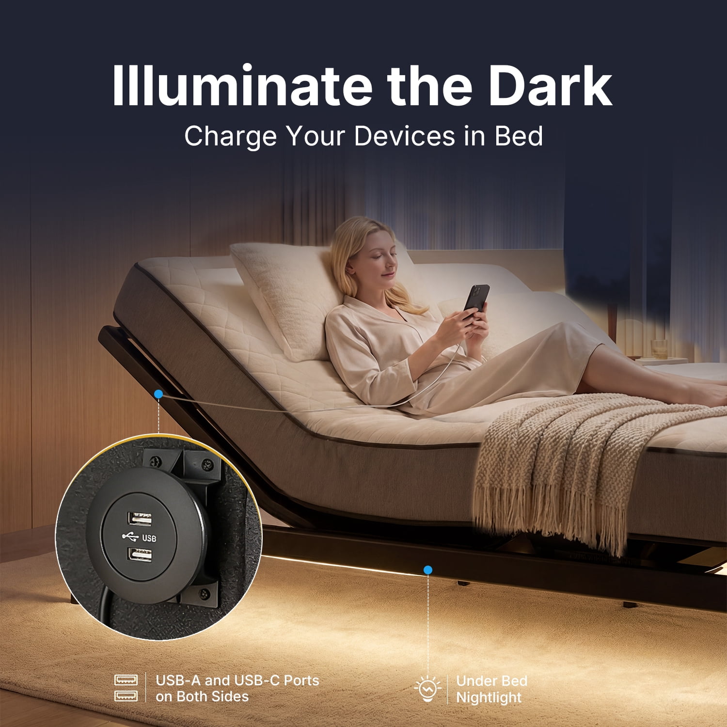 Queen Size Adjustable Bed Frame with Wireless Remote, Zero Gravity & Head & Foot Incline, Heavy-Duty Steel Frame, Whisper-Quiet Motor, Easy Installation