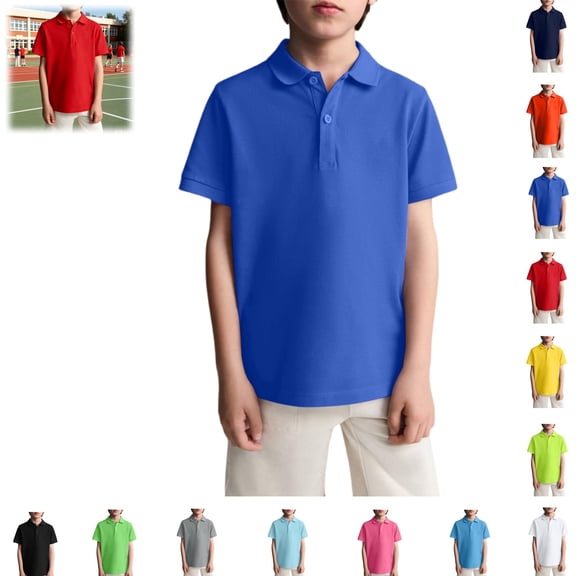 Mfakffe Kids Polo Shirts Back To School Casual School Uniform Lapel Collar Short Sleeve T Shirt Versatile Top(Royal Blue,9-10 Years)
