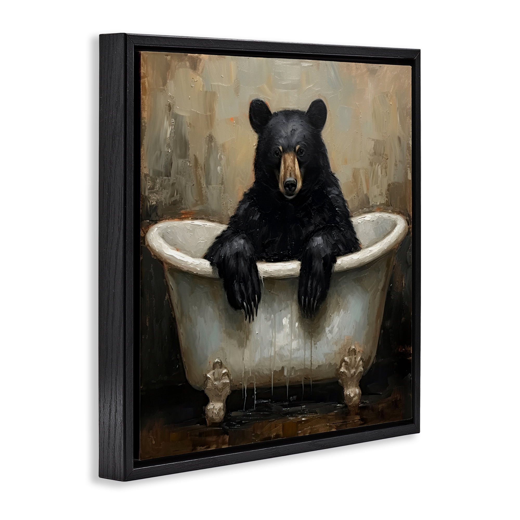 Stupell Industries Black Bear Bath Time Black Framed Floater Canvas Wall Art, design by Tina LeCour