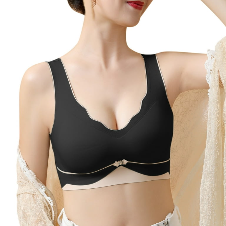 gvdentm Strapless Bras For Women,Women's Full Figure Front Closure Wirefree  Jacquard Back Support Posture Bra 