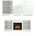 thumbnail image 6 of HICOMILA 58" Electric Fireplace TV Stand with Glass Shelves & LED Lights, Entertainment Center with 18" 3D Fireplace, Power Outlets & USB Ports for TVs up to 65",White, 6 of 7