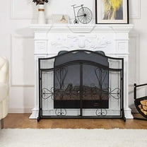 Vanity Art 2 Panel Iron Fireplace Screen | Heavy-Duty and Heat-Resistant Elegant 2 Panel Unique Pattern Iron Fireplace Screen with 31.1-inch Height, Black, MLT2077FP-BK
