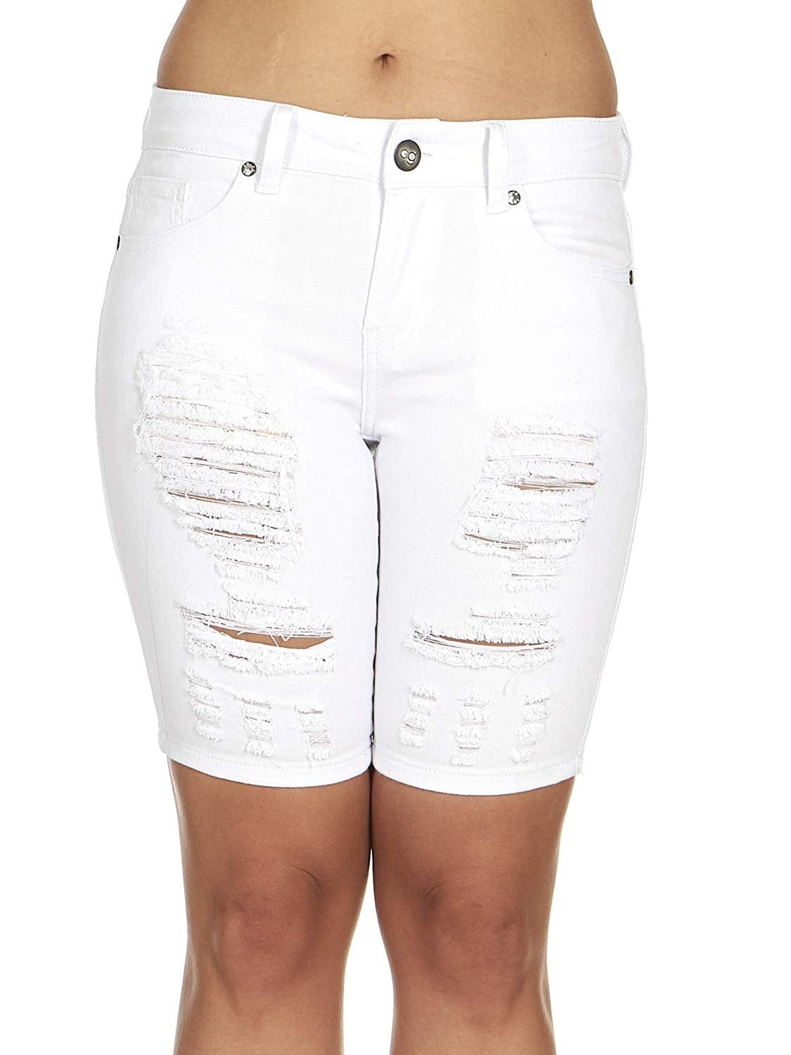 distressed denim cycling shorts