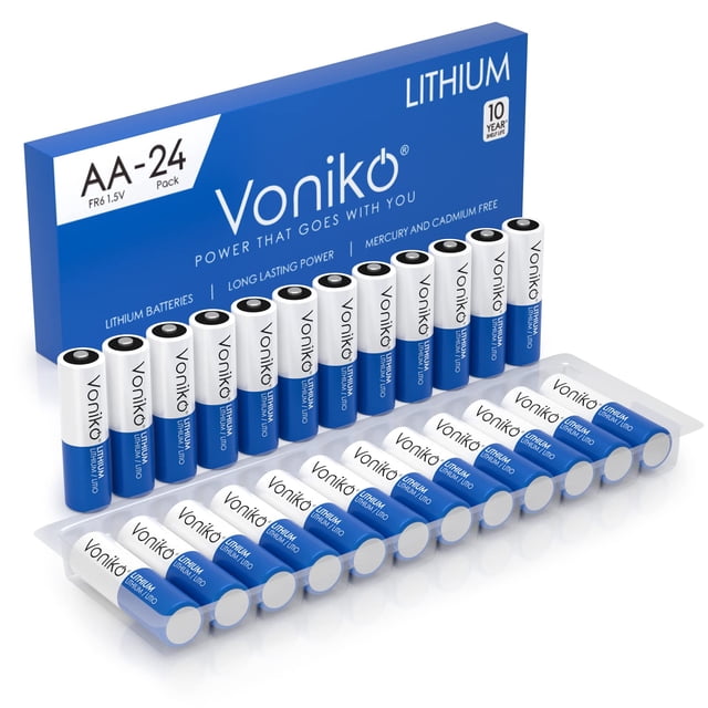Pilas AA Voniko de litio de 1,5 V, paquete de 24, no recargables