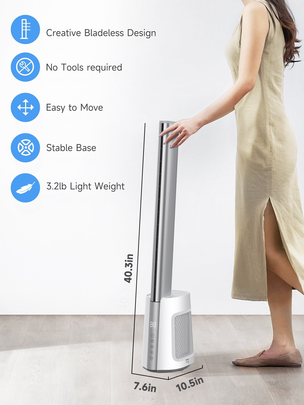 Gimify 40in Tower Bladeless Fan with 2 Remotes, LCD Display, 12H Timer, 12 Speeds, Quiet Standing Floor Fans for Home, Silver Sansujyuku sansujyuku.com