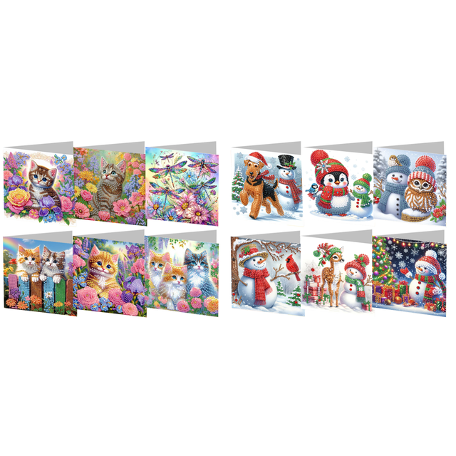 Kit Tarjetas Felicitación Con Pintura Diamantes Imitación Gatos 6 Uds. para Regalo Familiares Y Amigos