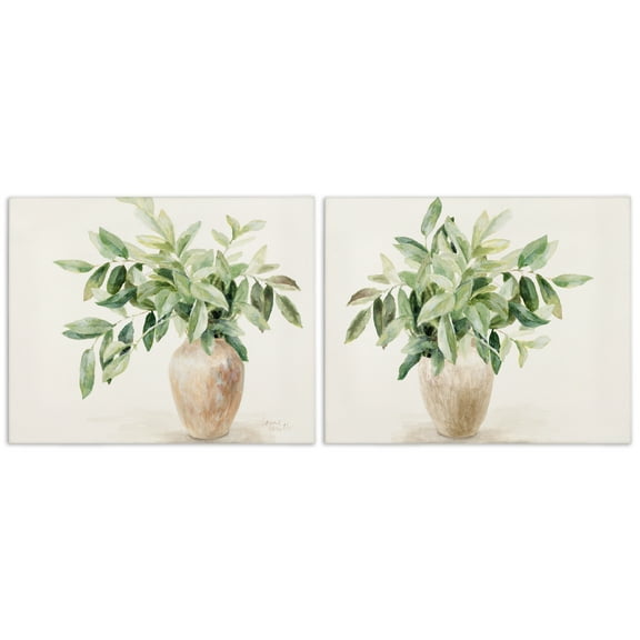 Stupell Industries Vase of Hardy Green Foliage Plants & Flowers Painting Wrapped Canvas Art Print Wall Art, 20 x 16, Set of 2