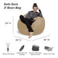 thumbnail image 2 of Sofa Sack Bean Bag Chair, Memory Foam Lounger with Microsuede Cover, Kids, 3 ft, Camel, 2 of 9