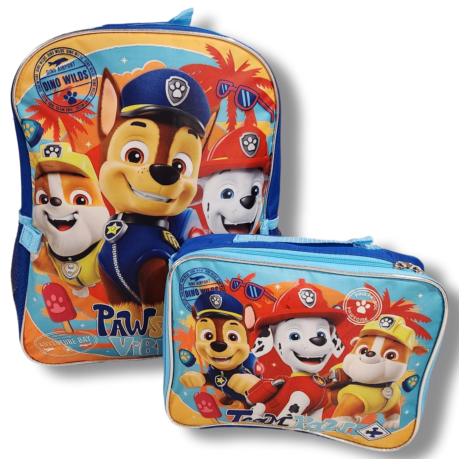 Paw Patrol Dino Wilds Full Size 16 Inch Backpack with Detachable Lunch Box