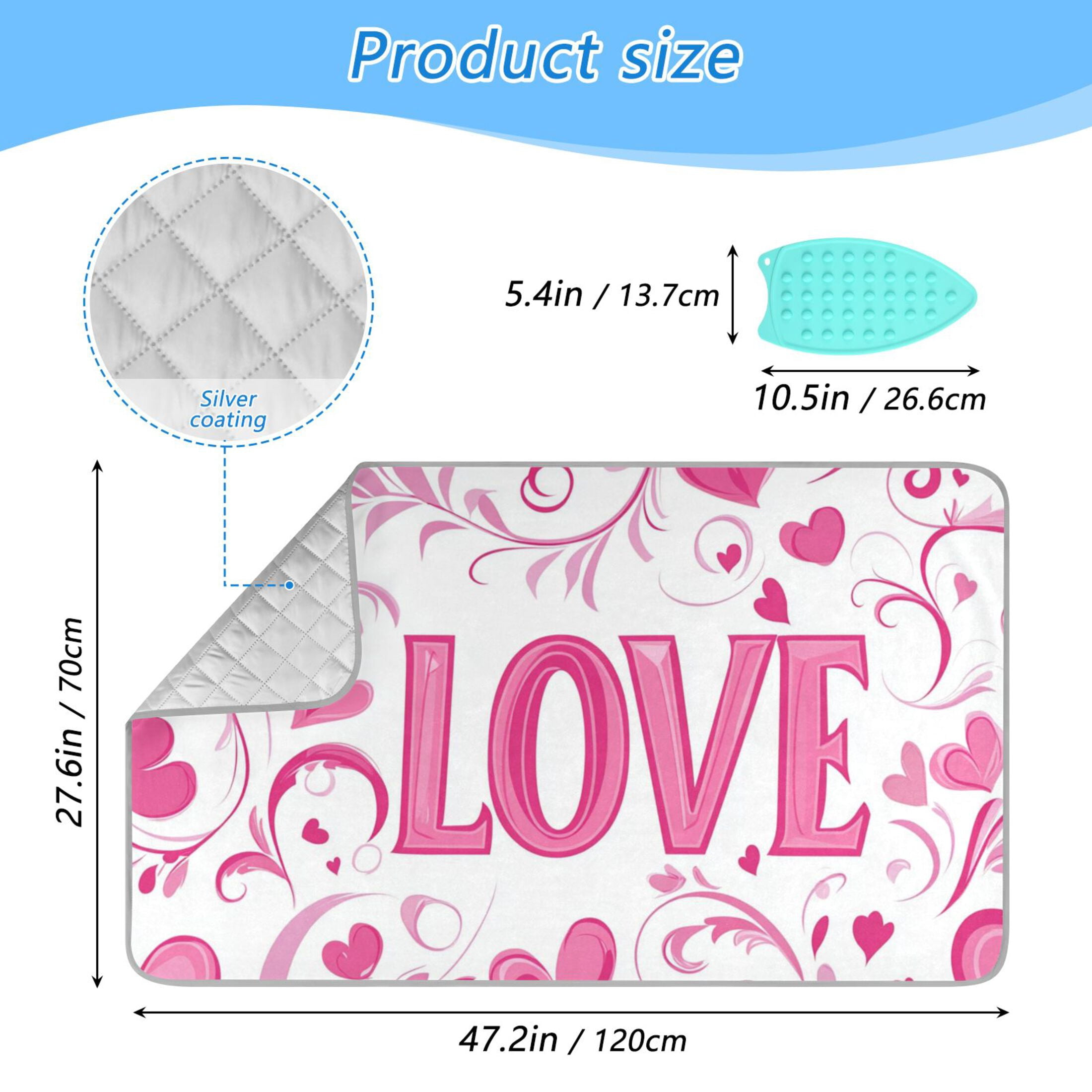 Elegant Leaves Hearts Love Valentine Ironing Mat Blanket Portable Travel Ironing Pad Heat Resistant Pad 47.2" x 27.6”