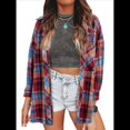 thumbnail image 3 of Camisas de Franela A Cuadros para Mujer, Blusa Holgada Estilo Boyfriend con Botones, Blusa Informal de Franela de Larga Rojo L, 3 of 9