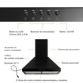 thumbnail image 4 of Campana para cocina de pared piramidal 60 cm Acero Inoxidable, 3 Velocidades, Doble Filtro de malla lavable y Filtro de carbón activado, Luz LED, Extrae y Purifica Negro AVERA CEP60N, 4 of 10
