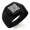 thumbnail image 1 of Stainless Steel Celtic Quaternary Eternity Knot Engraved Hexagon Crest Flat Top Biker Style Polished Ring, 1 of 1
