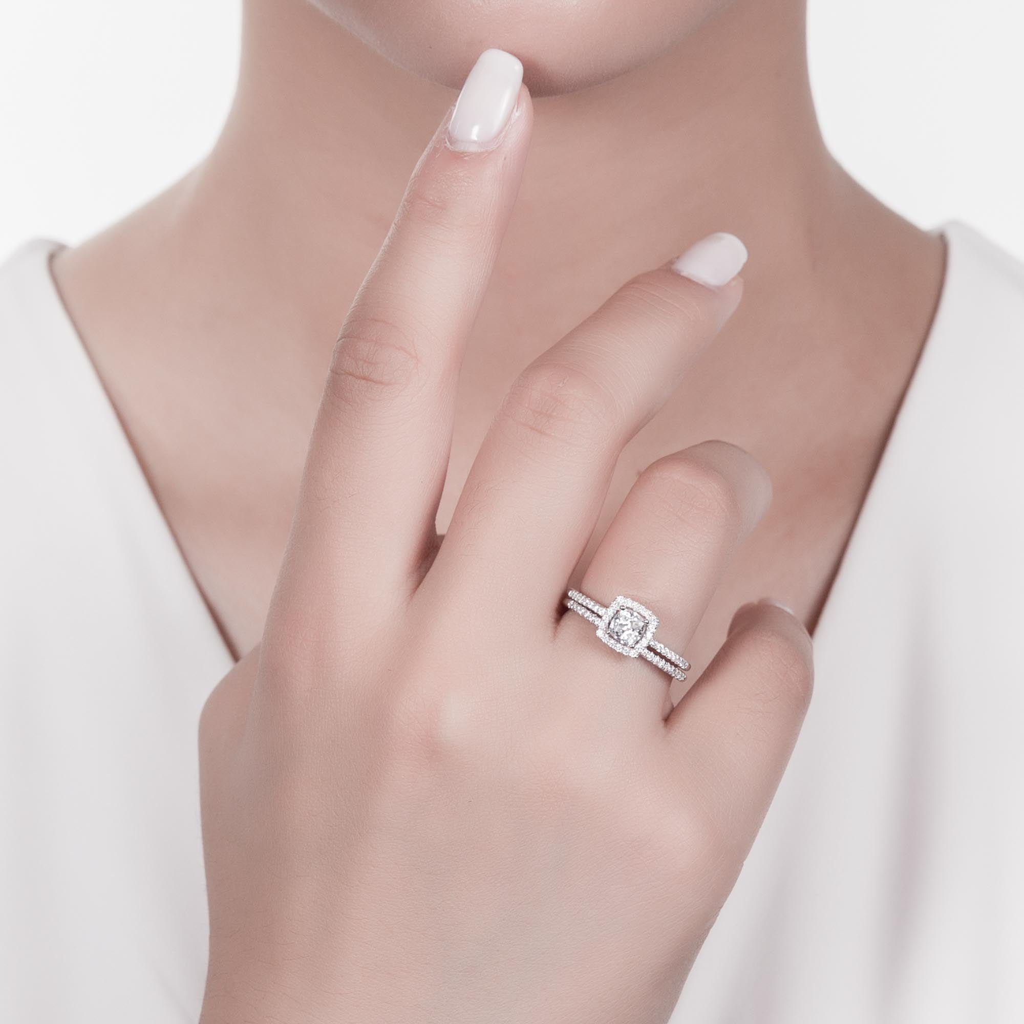 BERRICLE Sterling Silver Halo Wedding Engagement Rings Cushion Cut Cubic Zirconia CZ Ring Set for Women, Rhodium Plated Size 10