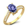 thumbnail image 2 of 1.56 Cts Oval Tanzanite 925 Sterling Silver Gold Vermeil Solitaire Accent Woman Halo Mother's Day Gift Ring, 2 of 4