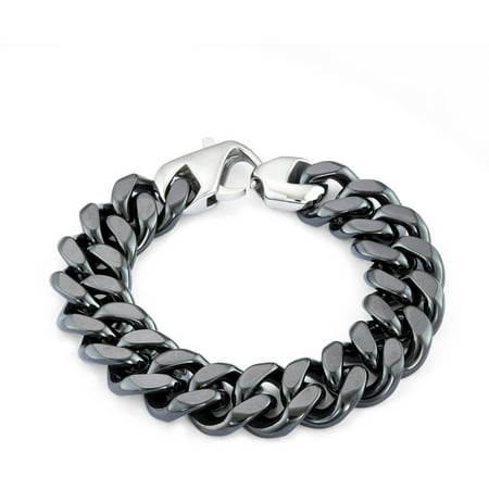 Men's 316L Stainless Steel Ceramic Curb Link Bracelet, 8.5
