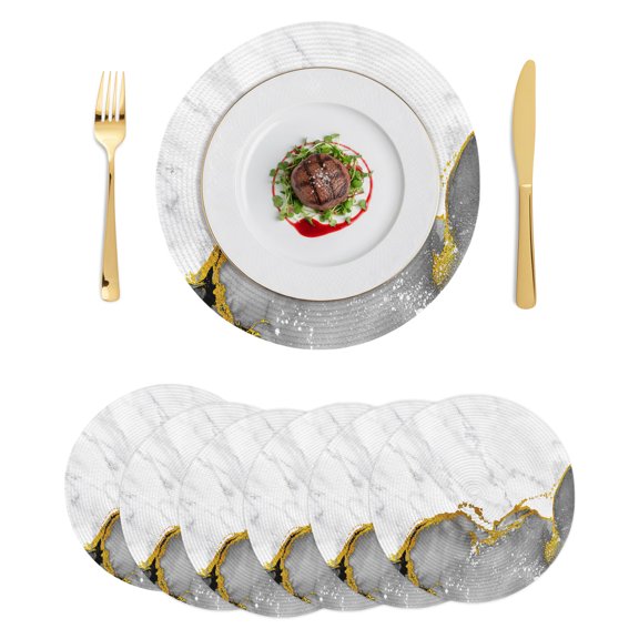 Round Placemats Black Marble 15 inch Set of 6 Table Mats for Dining Table White Modern Abstract Art Luxury Heat Resistant Non-Slip Kitchen & Home Decorative Place Mat Set