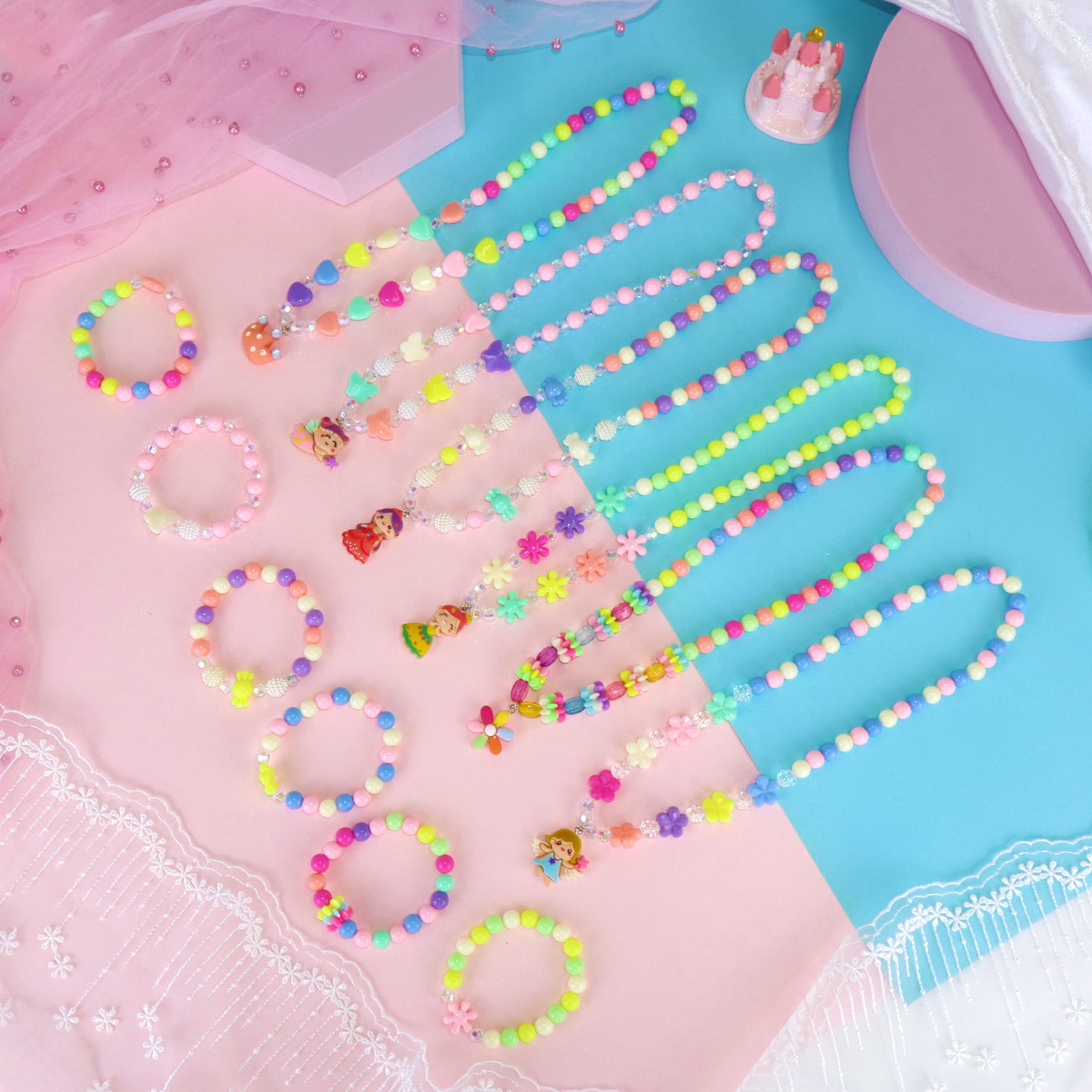 PinkSheep 12Pcs Kids Jewelry Set, Girls BFF Friendship Rainbow