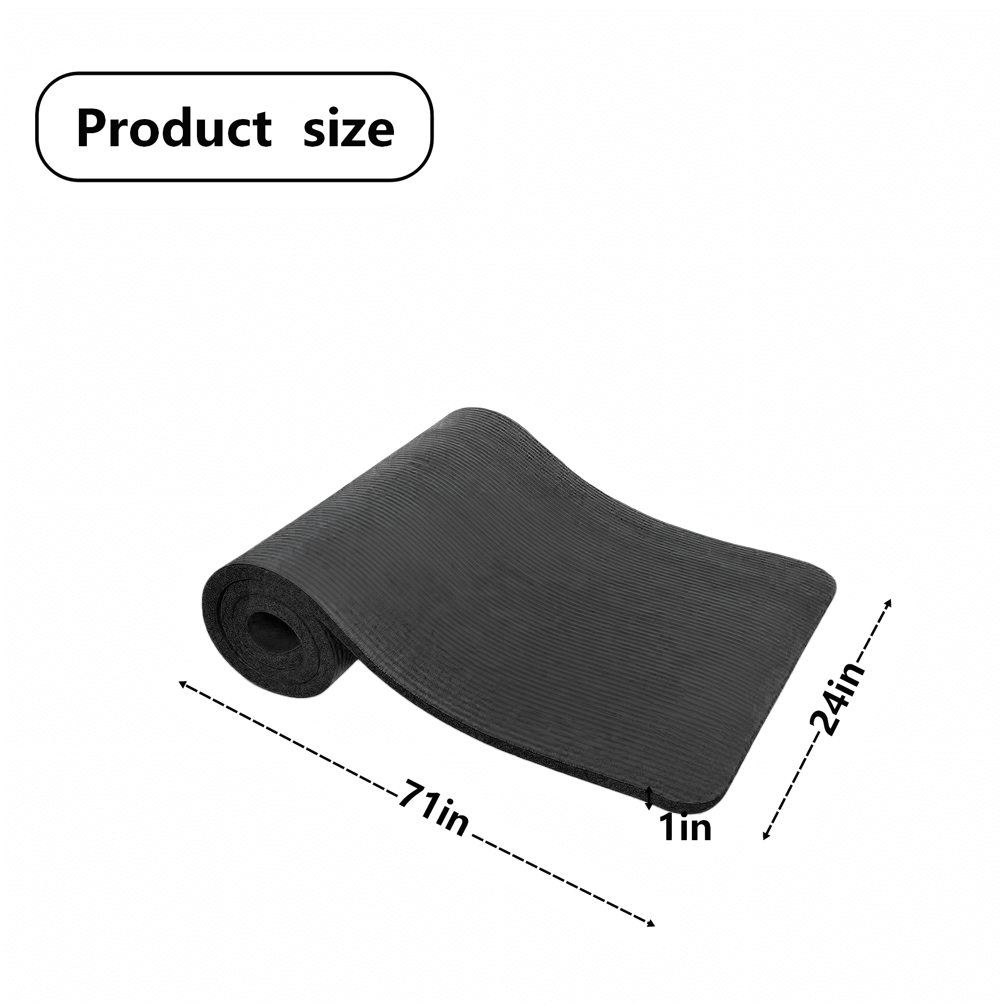 ZHANGJIA 71x24 Inches Extra Thick Yoga Mat 1-Inch High-Density Foam – Roll-Up Exercise Pad with Double-Sided Non-Slip Surface and Carrying Strap for Pilates and Home Workouts Black