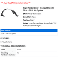 thumbnail image 2 of Right Fender Liner - Compatible with 2016 - 2018 Kia Optima 2017, 2 of 2