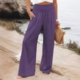 thumbnail image 3 of Women Linen Palazzo Pants Summer Boho Wide Leg High Waist Casual Lounge Pant 2024 Beach Travel Vacation Outfits, 3 of 9
