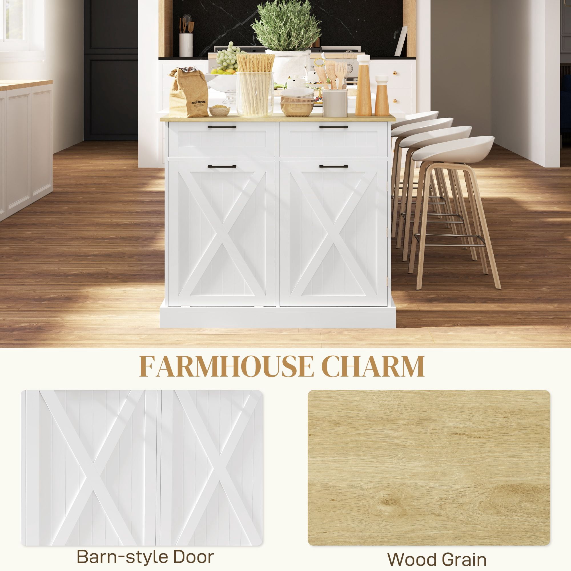 Tilt Out Trash Can Cabinet with 10 Gallon Hidden Trash Can, 2 Drawers, Spice Rack, for Kitchen