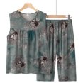 thumbnail image 4 of ICHUANYI Clearance Women's Summer Two Piece Set Sleeveless Round Neck Printed Tops Split Pants Set(Blue, XXL) ICHUANYI WER2023081203678, 4 of 4