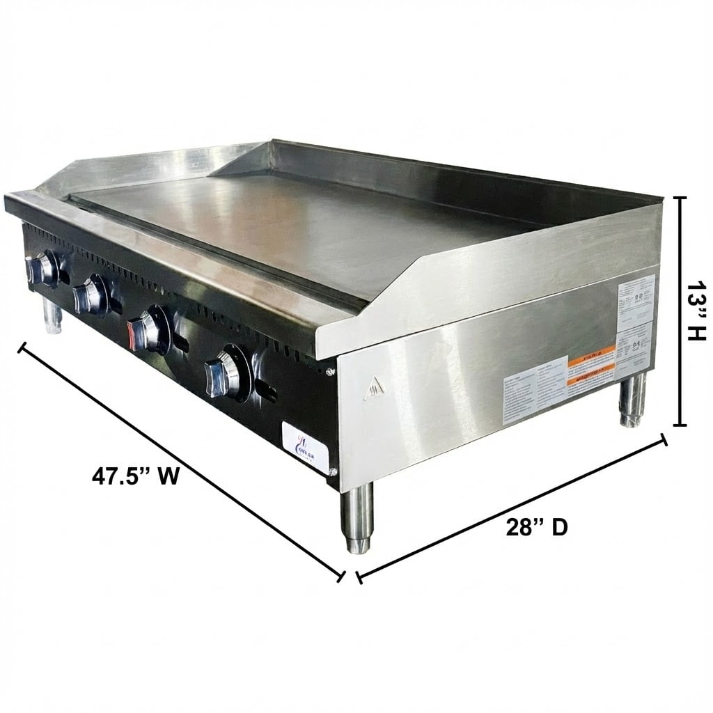 48" NSF Thermostat Gas Griddle  | 120,000 BTU Heavy-Duty Commercial Flat Top Grill