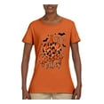 thumbnail image 2 of Wild Bobby Spooky Vibes Pumpkin Skulls Bats Stars with Orange and Black Halloween Women Graphic Tee, Orange, Medium, 2 of 6