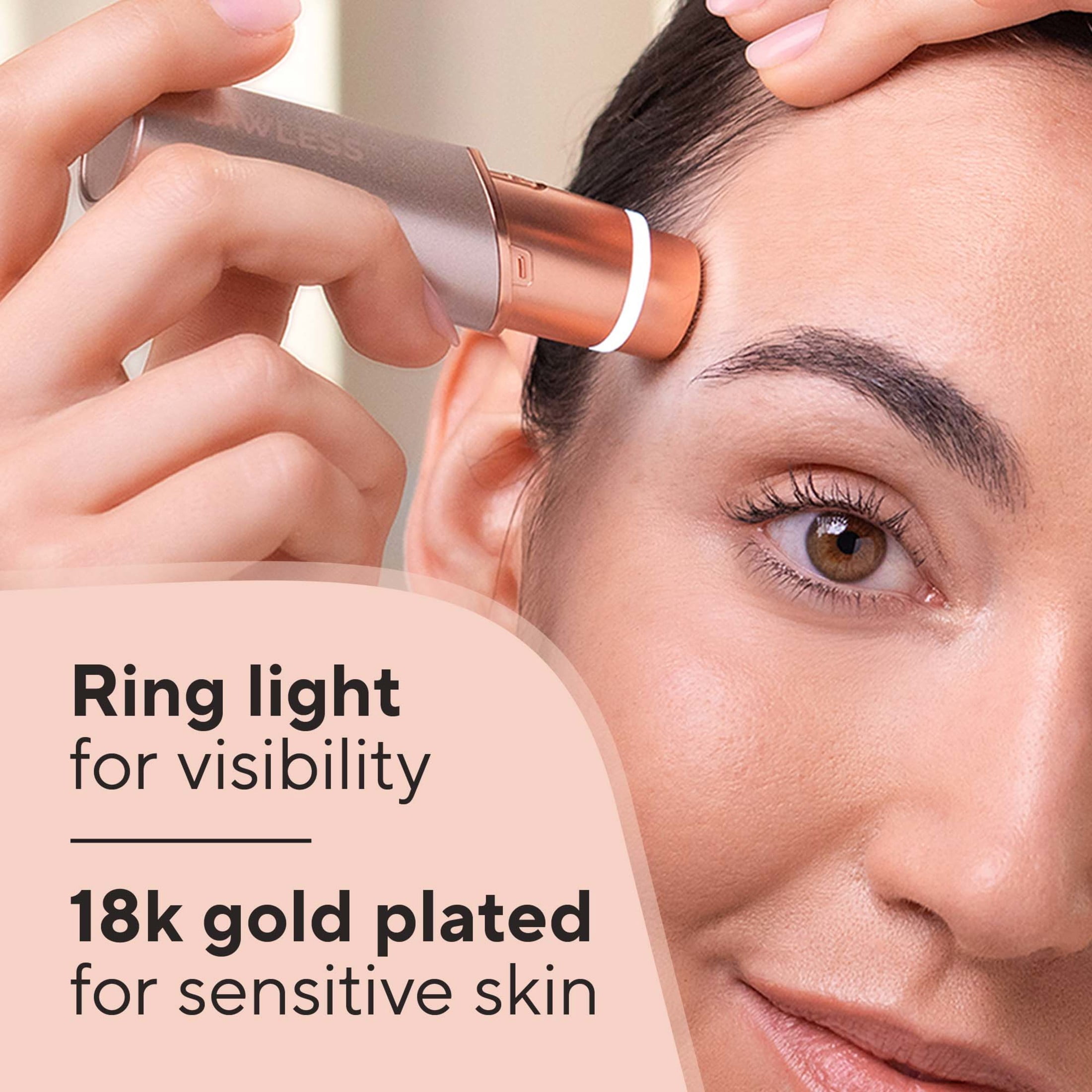Finishing Touch Flawless Facial Hair Remover for Women, Rose Gold Electric Face Razor with LED Light