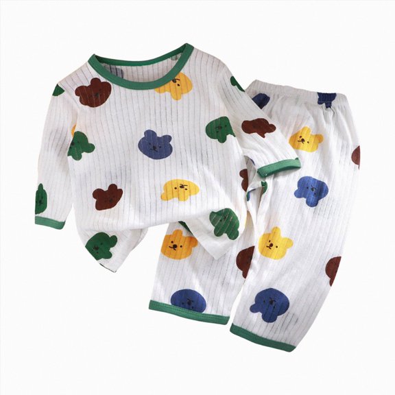 WUANDIXFA Toddler Pajamas 1-8 Years Cotton Soft Cartoon Short Sleeve Shirts Pant Boys Home Outfit Pajamas for Boys,Green,5-6 Years