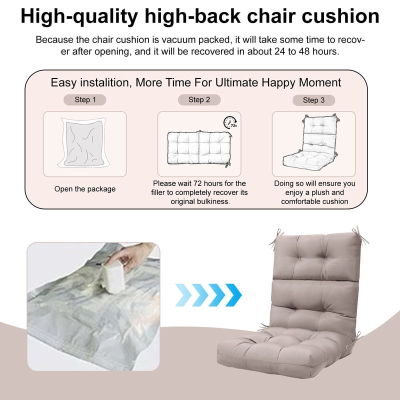 2pcs Rocking Chair Cushions Outdoor High Back Patio Cushion with Ties, Waterproo Seat and Back Replacement Cushion set