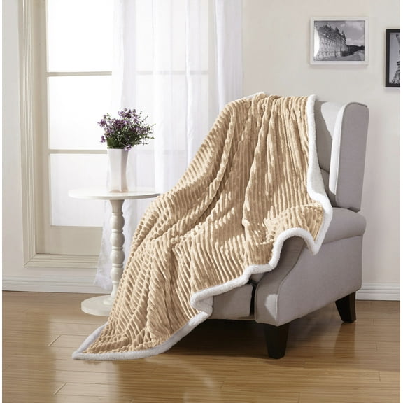 Ultra Soft Cozy Sherpa Ribbed Throw Hypoallergenic Blanket Covers - Mocha/Taupe