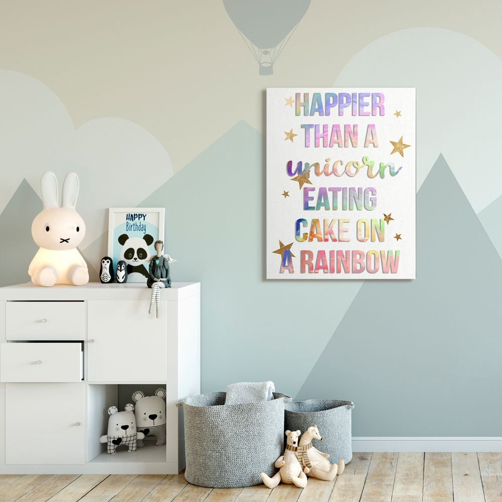Stupell Industries Happier Than Unicorn Eating Cake on Rainbow Quote Canvas Wall Art Design by Daphne Polselli, 36" x 48"