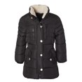 thumbnail image 3 of Girls Fleece Lined Quilted Midlength Winter Puffer Jacket Zip-Off Sherpa Hood - Black (5/6), 3 of 7